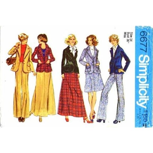Vintage 1970s Simplicity 6677 Sewing Pattern Sz Sm 12 Skirt Jacket Pant COMPLETE - Picture 1 of 4